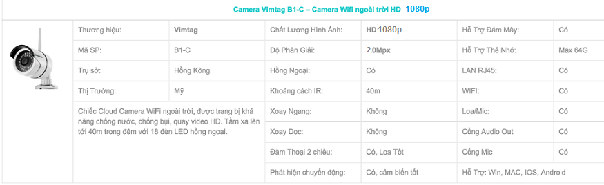 th&ocirc;ng số vimtag b1-s