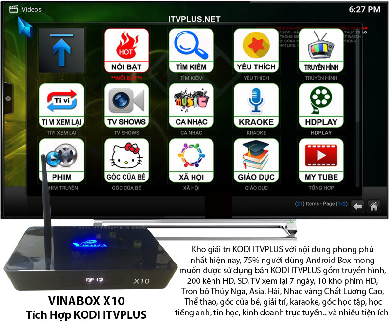 Vinabox x10 t&iacute;ch hợp kodi itvplus